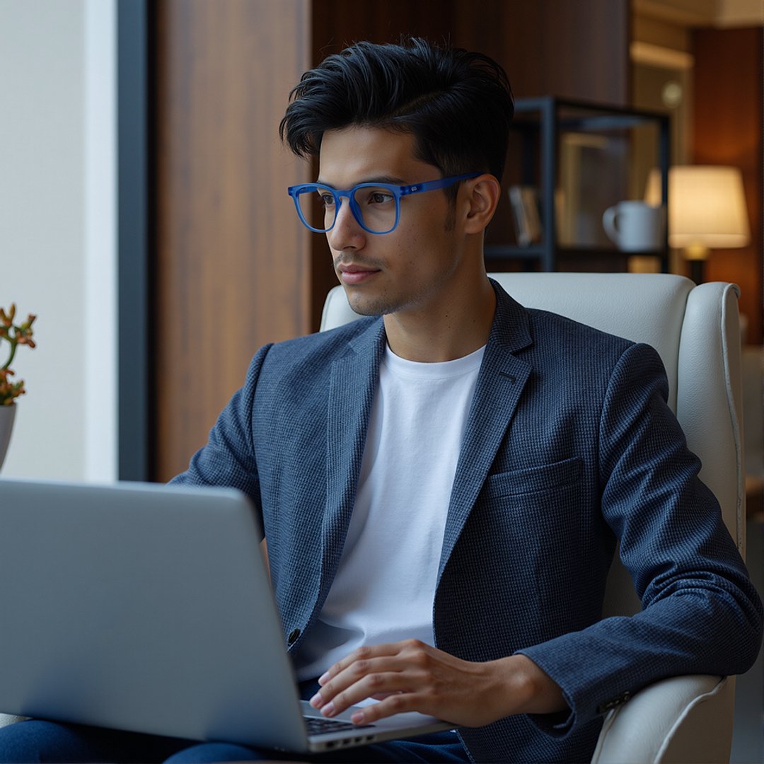 Lenskart Hustlr Ocean Blue Full Rim Square left side