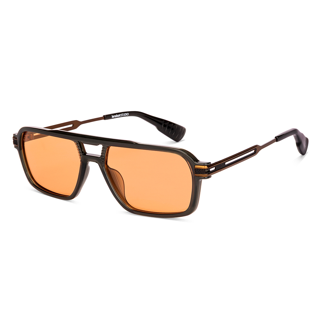 Orange Grey Gold Full Rim Rectangle Lenskart Studio VC Sun Non