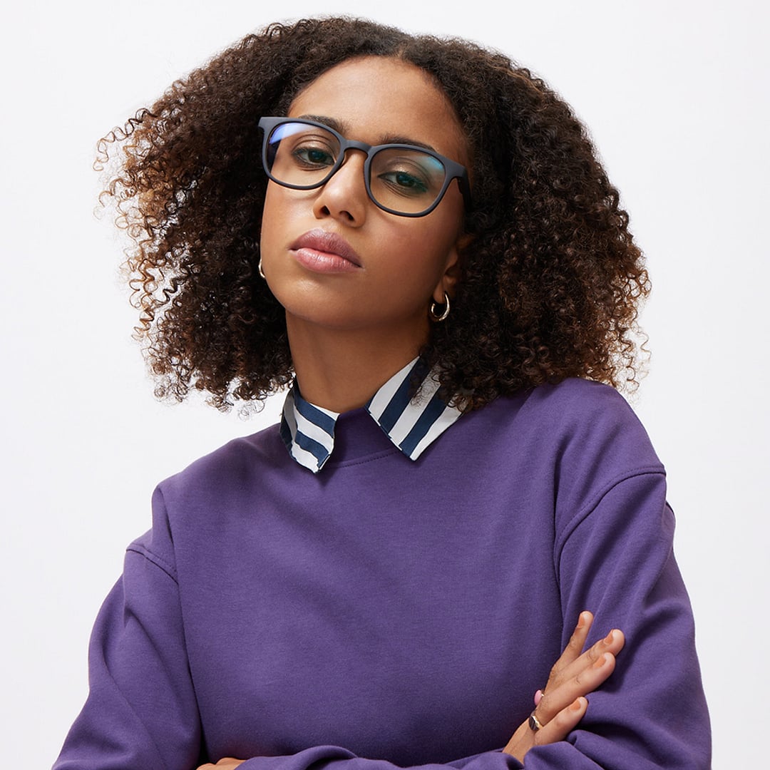 Lenskart Hustlr Screen Glasses Blue Block Zero Power Screen Glasses : Dark Night Full Rim Square Lenskart HUSTLR LB E14058-W C1 right side