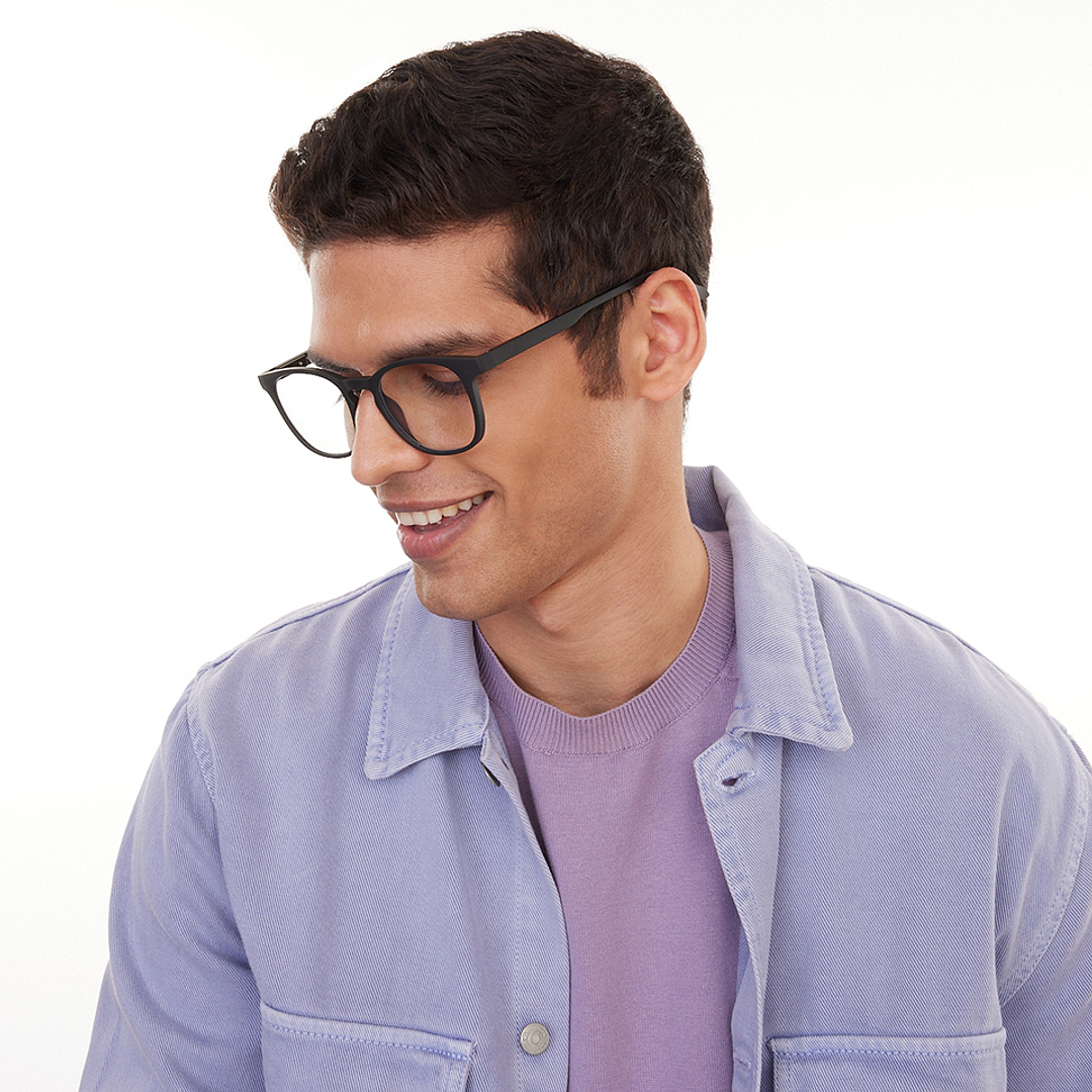 Lenskart Hustlr Screen Glasses Blue Block Zero Power Screen Glasses : Dark Night Full Rim Square Lenskart HUSTLR LB E14058-W C1 left side