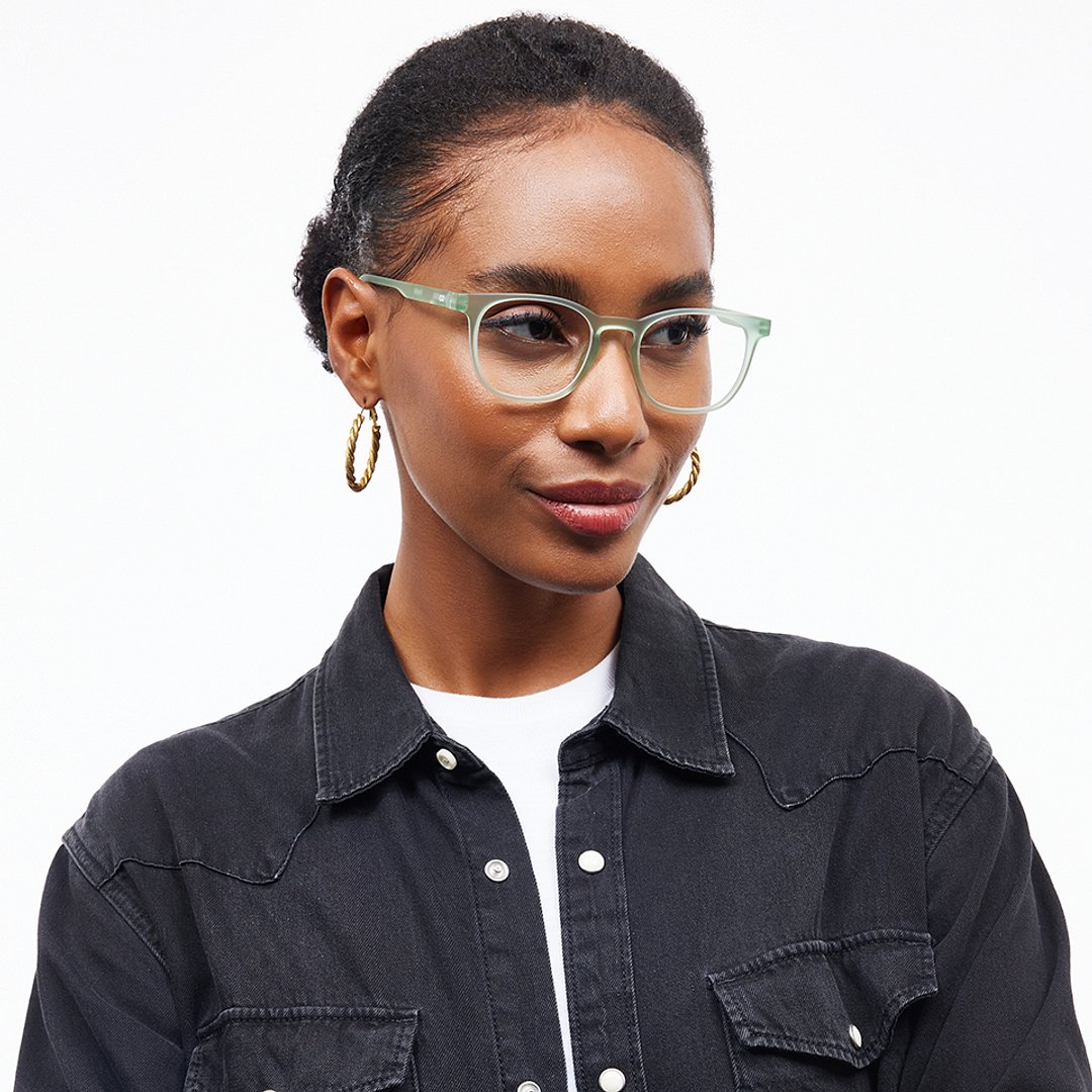 Lenskart Hustlr Screen Glasses Blue Block Phone Screen Glasses : Jade Green Full Rim Square Lenskart HUSTLR LB E14058-W C35 left side