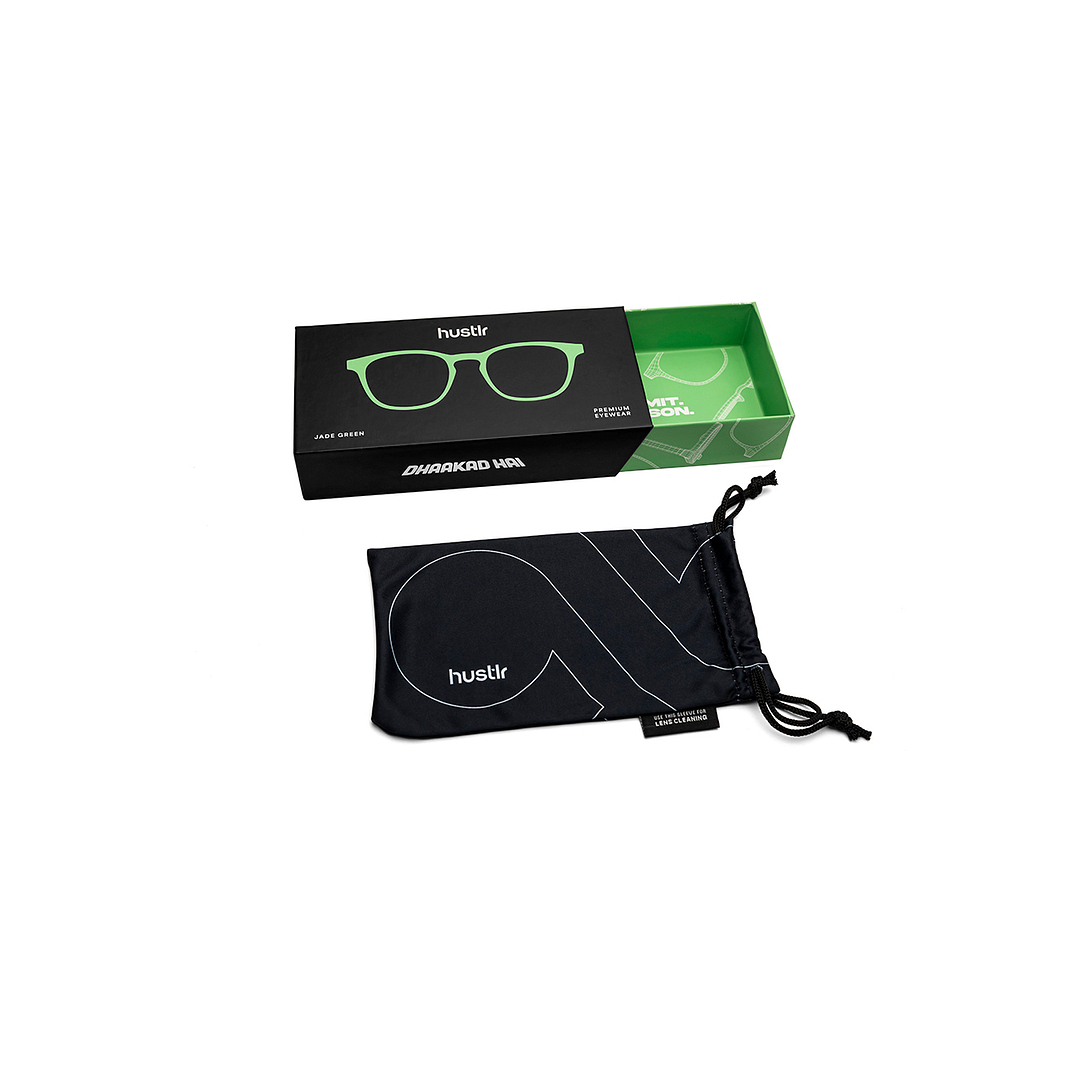 Lenskart Hustlr Screen Glasses Blue Block Zero Power Screen Glasses : Jade Green Full Rim Square Lenskart HUSTLR LB E14058-XW C43 left side