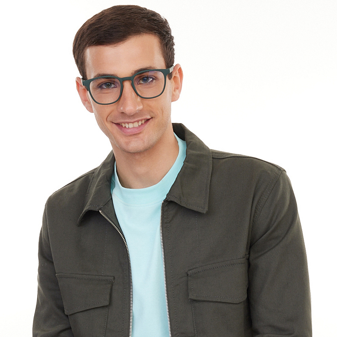 Lenskart Hustlr Screen Glasses Blue Block Zero Power Screen Glasses : Military Green Full Rim Square Lenskart HUSTLR LB E14058-W C17 left side