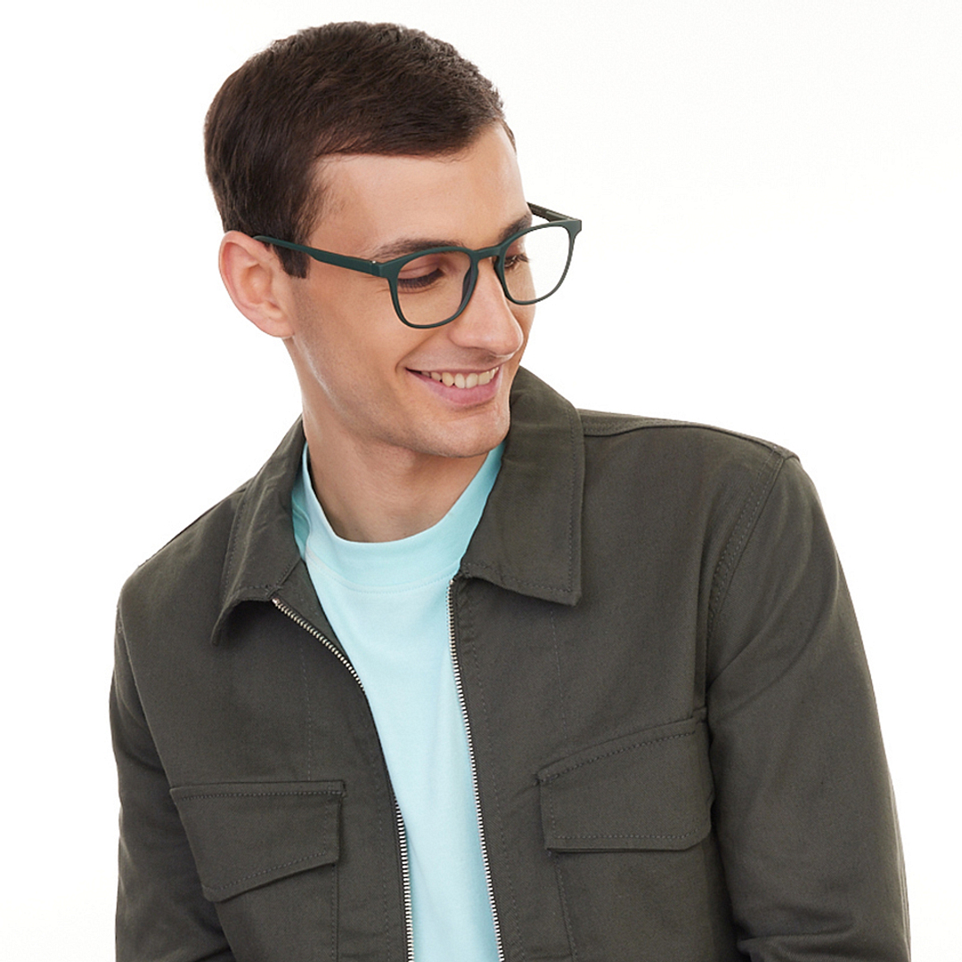 Lenskart Hustlr Screen Glasses Blue Block Zero Power Screen Glasses : Military Green Full Rim Square Lenskart HUSTLR LB E14058-W C17 right side