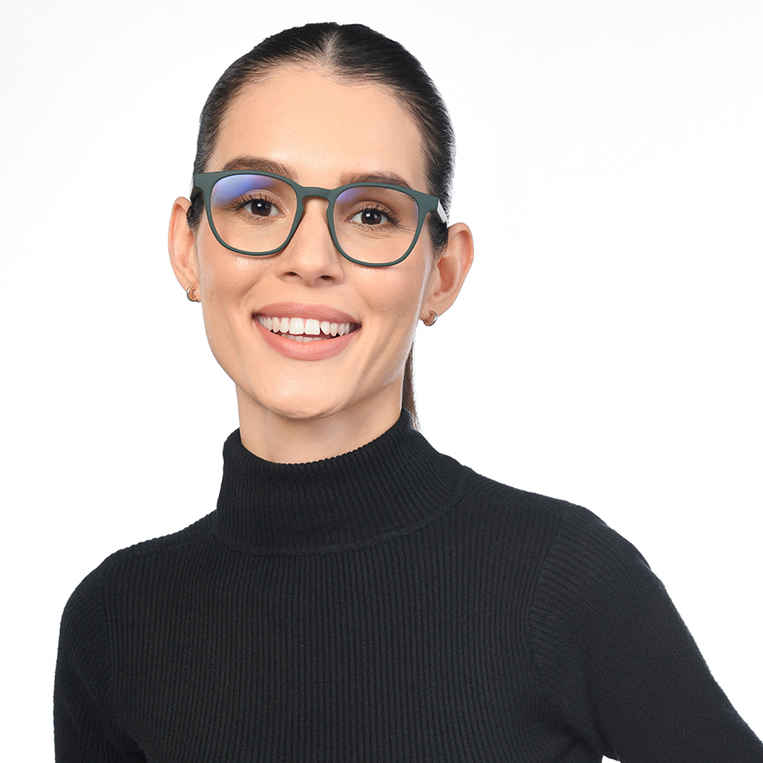 Lenskart Hustlr Screen Glasses Blue Block Zero Power Screen Glasses : Military Green Full Rim Square Lenskart HUSTLR LB E14058-W C17 left side