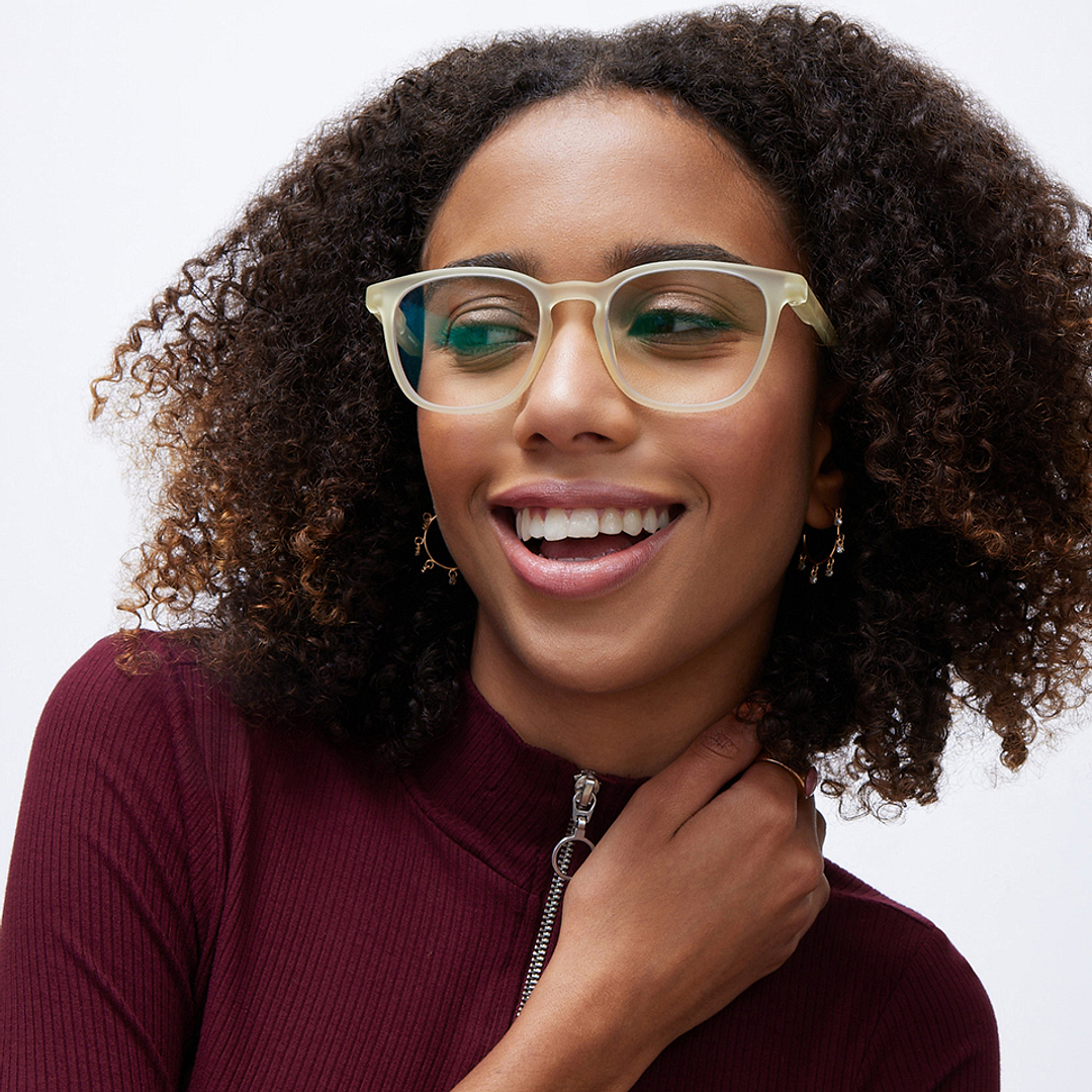 Lenskart Hustlr Screen Glasses Blue Block Zero Power Screen Glasses : Sand Dune Full Rim Square Lenskart HUSTLR LB E14058-W C21 right side