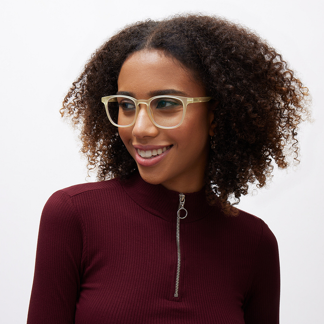 Lenskart Hustlr Screen Glasses Blue Block Zero Power Screen Glasses : Sand Dune Full Rim Square Lenskart HUSTLR LB E14058-W C21 left side