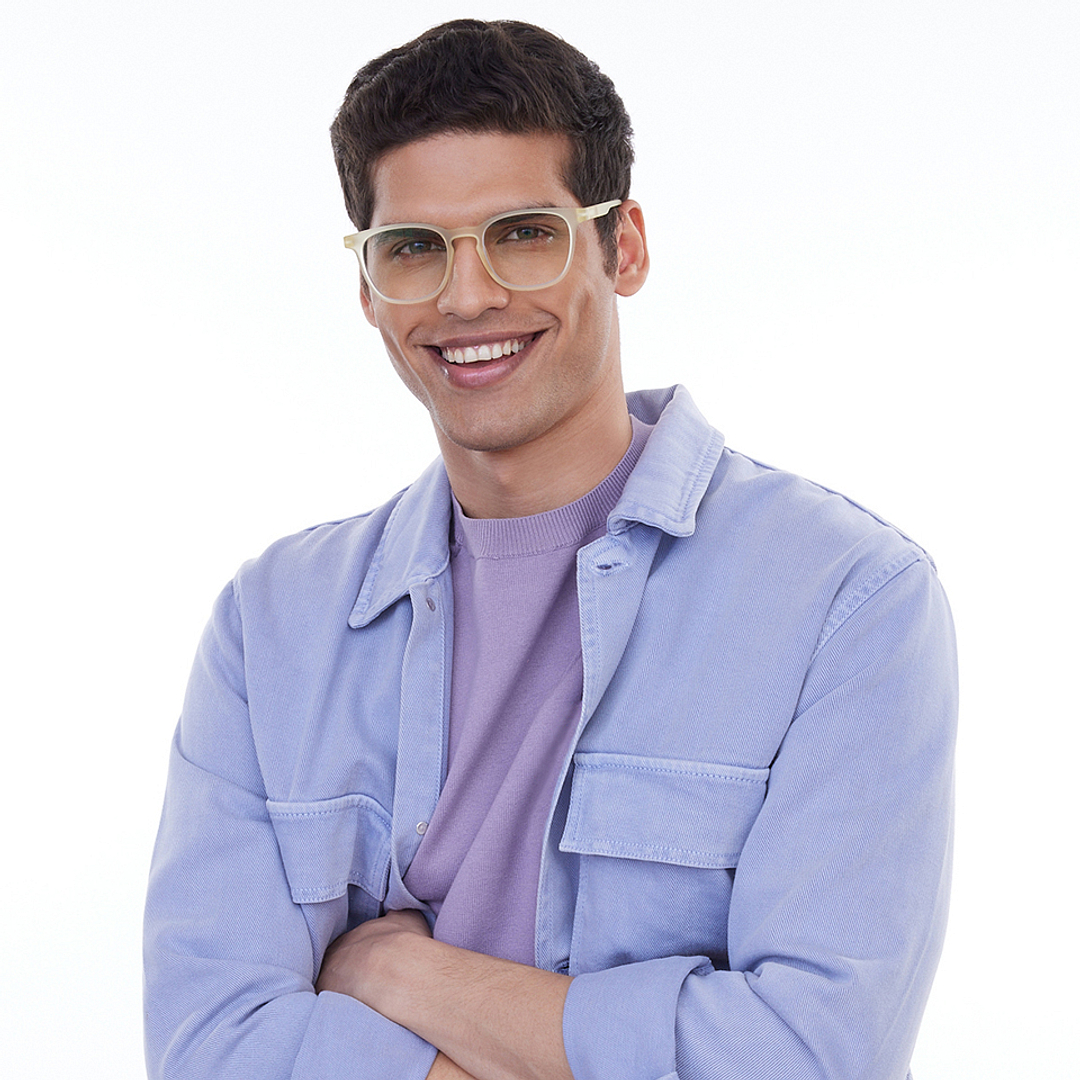 Lenskart Hustlr Screen Glasses Blue Block Zero Power Screen Glasses : Sand Dune Full Rim Square Lenskart HUSTLR LB E14058-W C21 right side