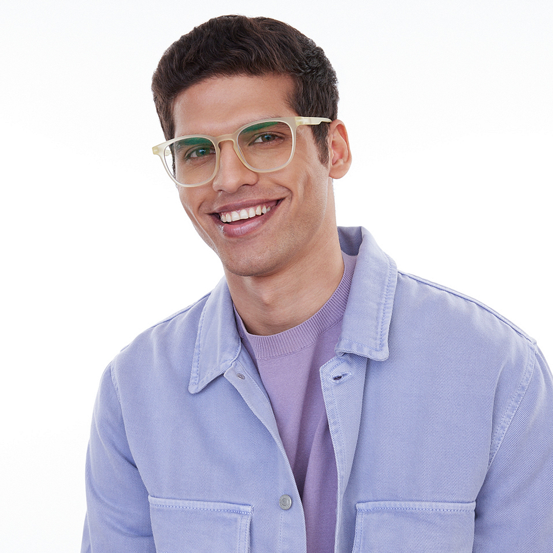 Lenskart Hustlr Screen Glasses Blue Block Zero Power Screen Glasses : Sand Dune Full Rim Square Lenskart HUSTLR LB E14058-W C21 left side