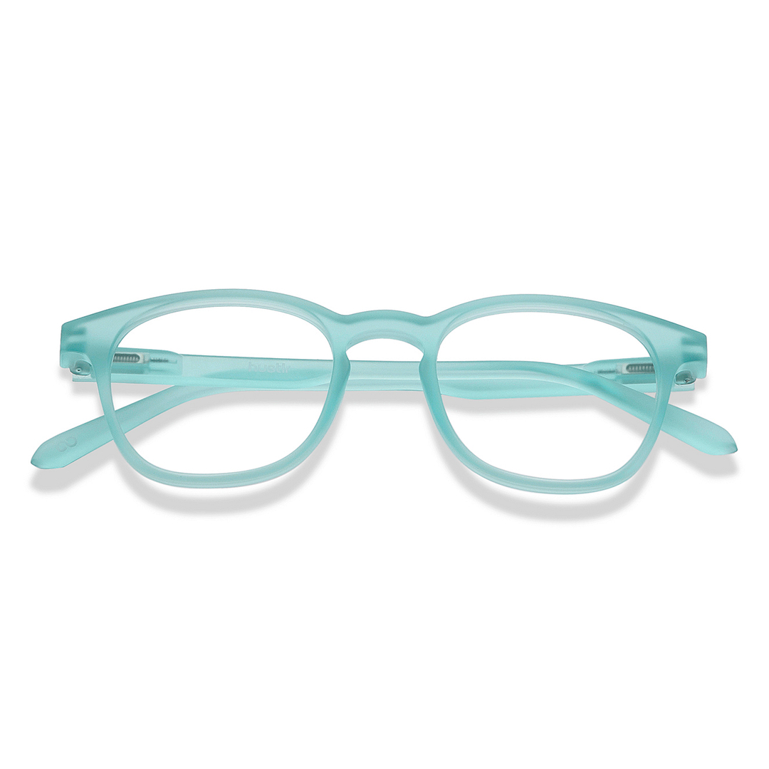 Lenskart Hustlr Screen Glasses Blue Block Zero Power Screen Glasses : Turquoise Full Rim Square Lenskart HUSTLR LB E14058-XW C53 left side