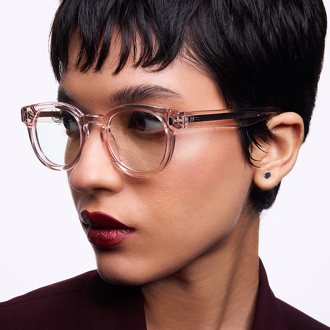 Lenskart Studio Online Pink Transparent Full Rim Round left side