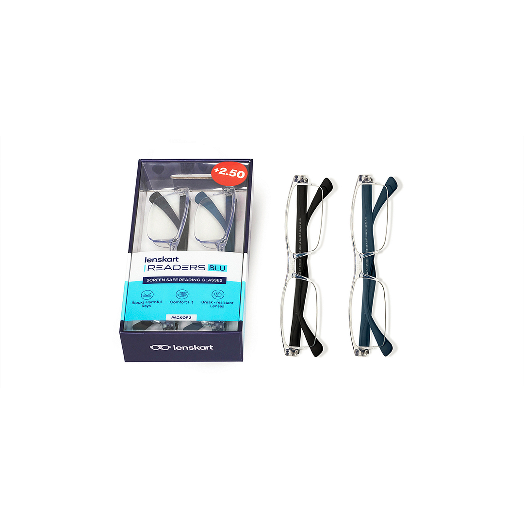 LENSKART BLU READERS Transparent Navy Blue Half Rim Rectangle LENSKART BLU READERS LR E13968 Only for 2 5 Prefitted Powers left side