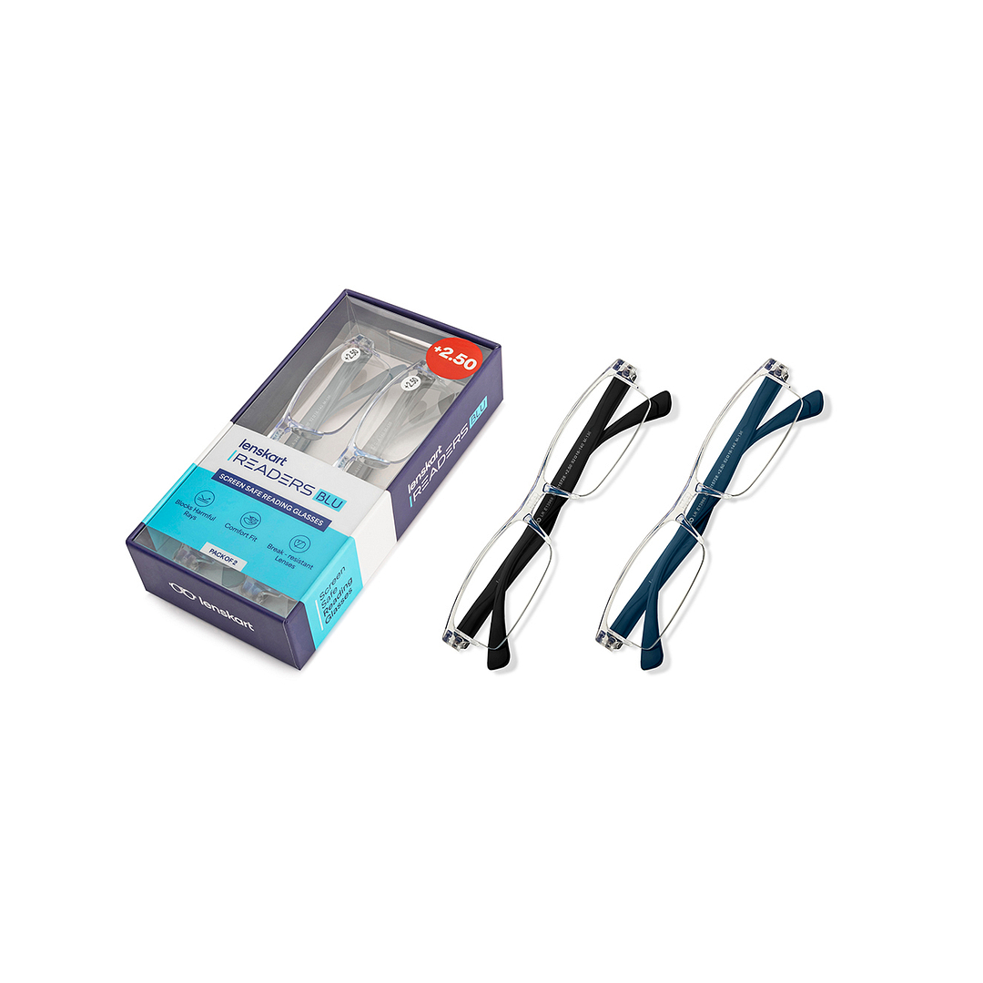 LENSKART BLU READERS Transparent Navy Blue Half Rim Rectangle LENSKART BLU READERS LR E13968 Only for 2 5 Prefitted Powers right side