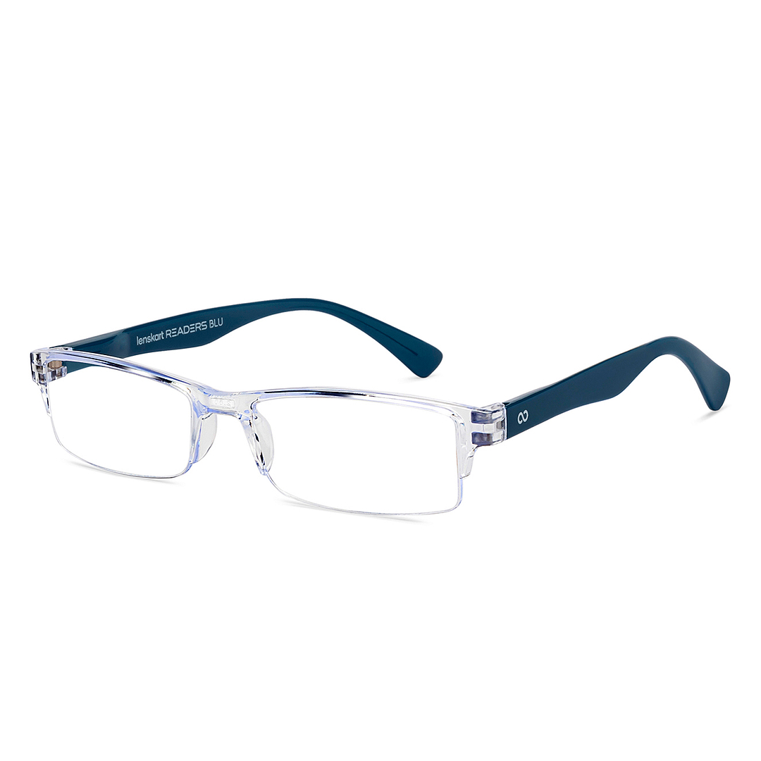 LENSKART BLU READERS Transparent Navy Blue Half Rim Rectangle LENSKART BLU READERS LR E13968 Only for 2 5 Prefitted Powers left side