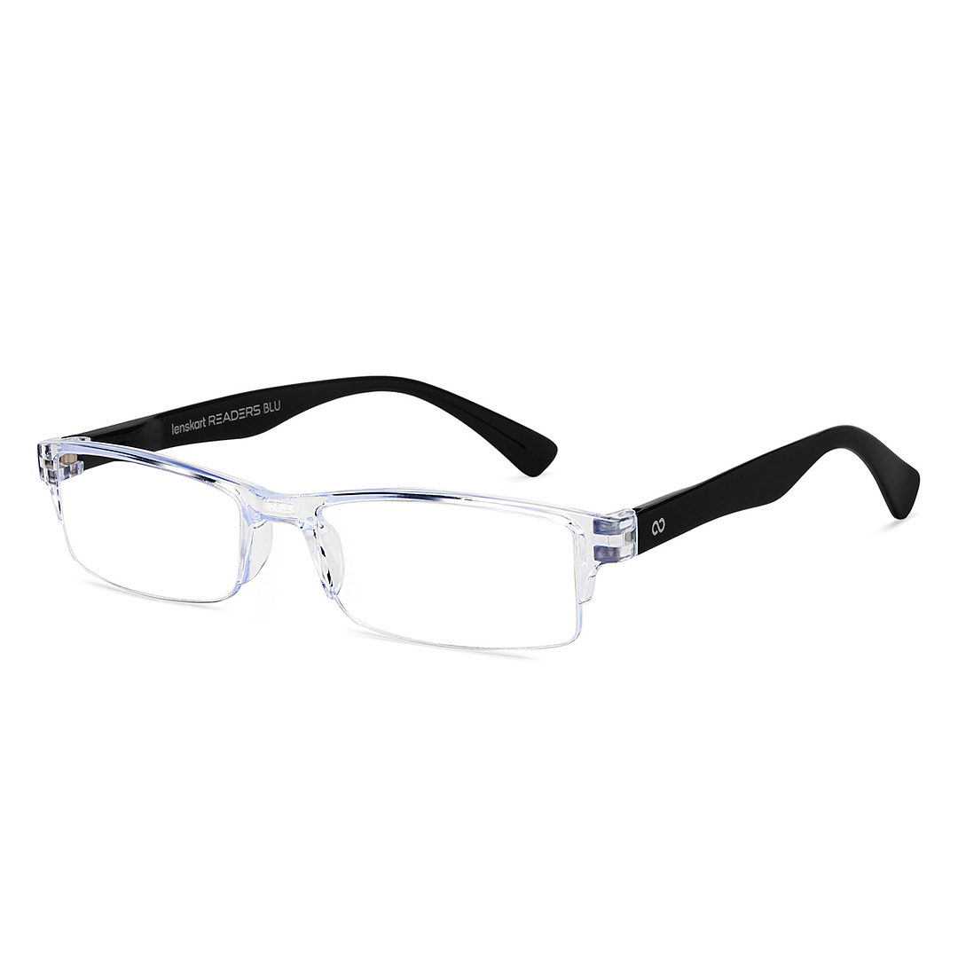 LENSKART BLU READERS Transparent Navy Blue Half Rim Rectangle LENSKART BLU READERS LR E13968 Only for 2 5 Prefitted Powers left side