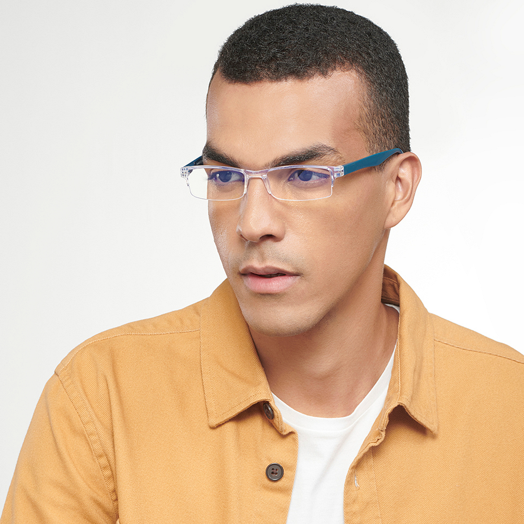 LENSKART BLU READERS Transparent Navy Blue Half Rim Rectangle LENSKART BLU READERS LR E13968 Only for 1 5 Prefitted Powers left side