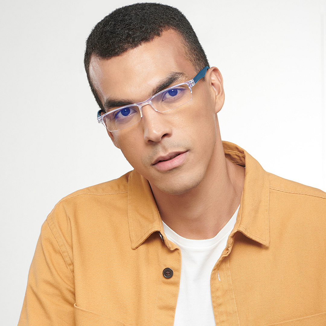 LENSKART BLU READERS Transparent Navy Blue Half Rim Rectangle LENSKART BLU READERS LR E13968 Only for 1 5 Prefitted Powers right side