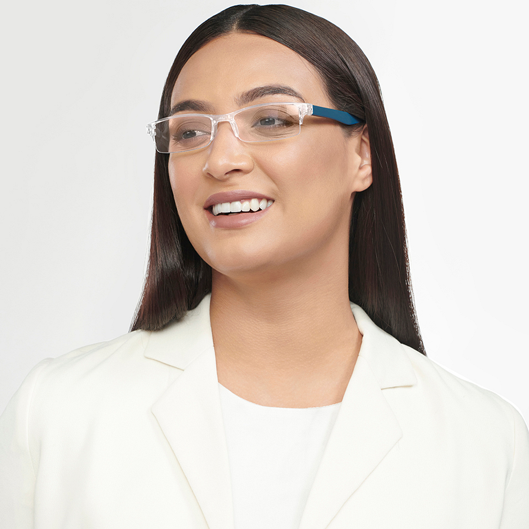 LENSKART BLU READERS Transparent Navy Blue Half Rim Rectangle LENSKART BLU READERS LR E13968 Only for 1 5 Prefitted Powers left side