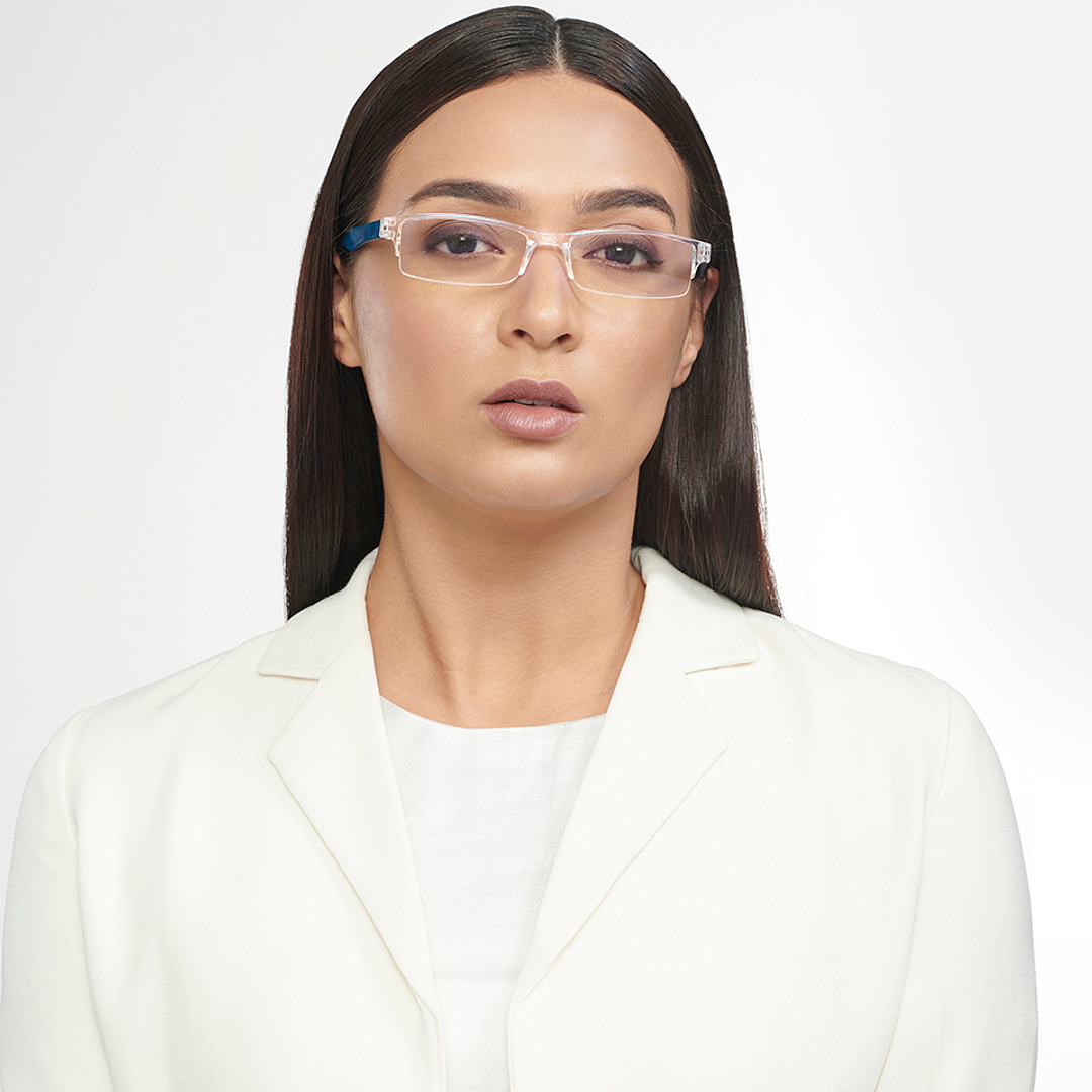 LENSKART BLU READERS Transparent Navy Blue Half Rim Rectangle LENSKART BLU READERS LR E13968 Only for 1 5 Prefitted Powers right side