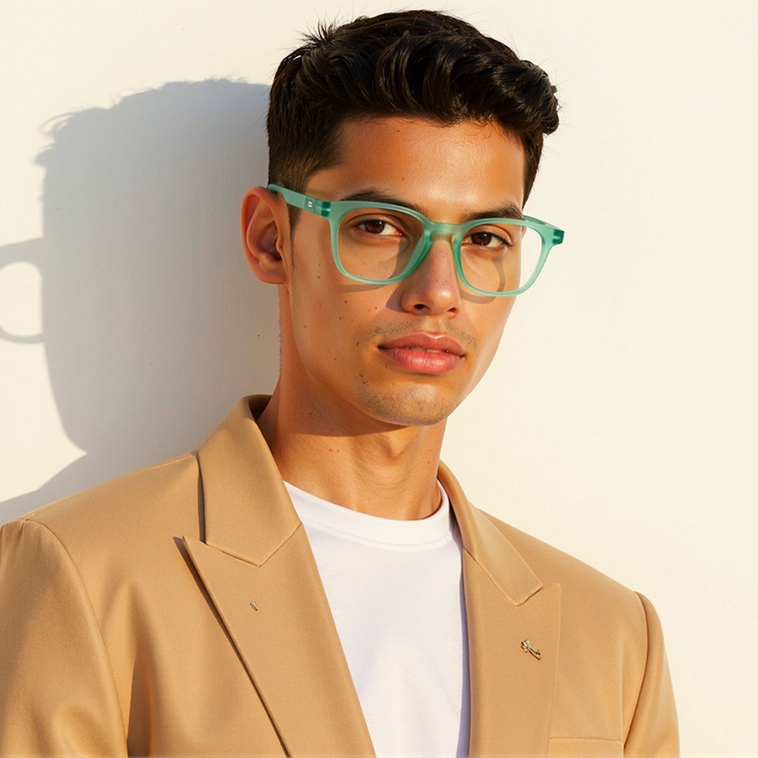 Lenskart Hustlr Screen Glasses Blue Block Zero Power Screen Glasses : Turquoise Full Rim Square Lenskart HUSTLR LB E14058-XW C53 left side