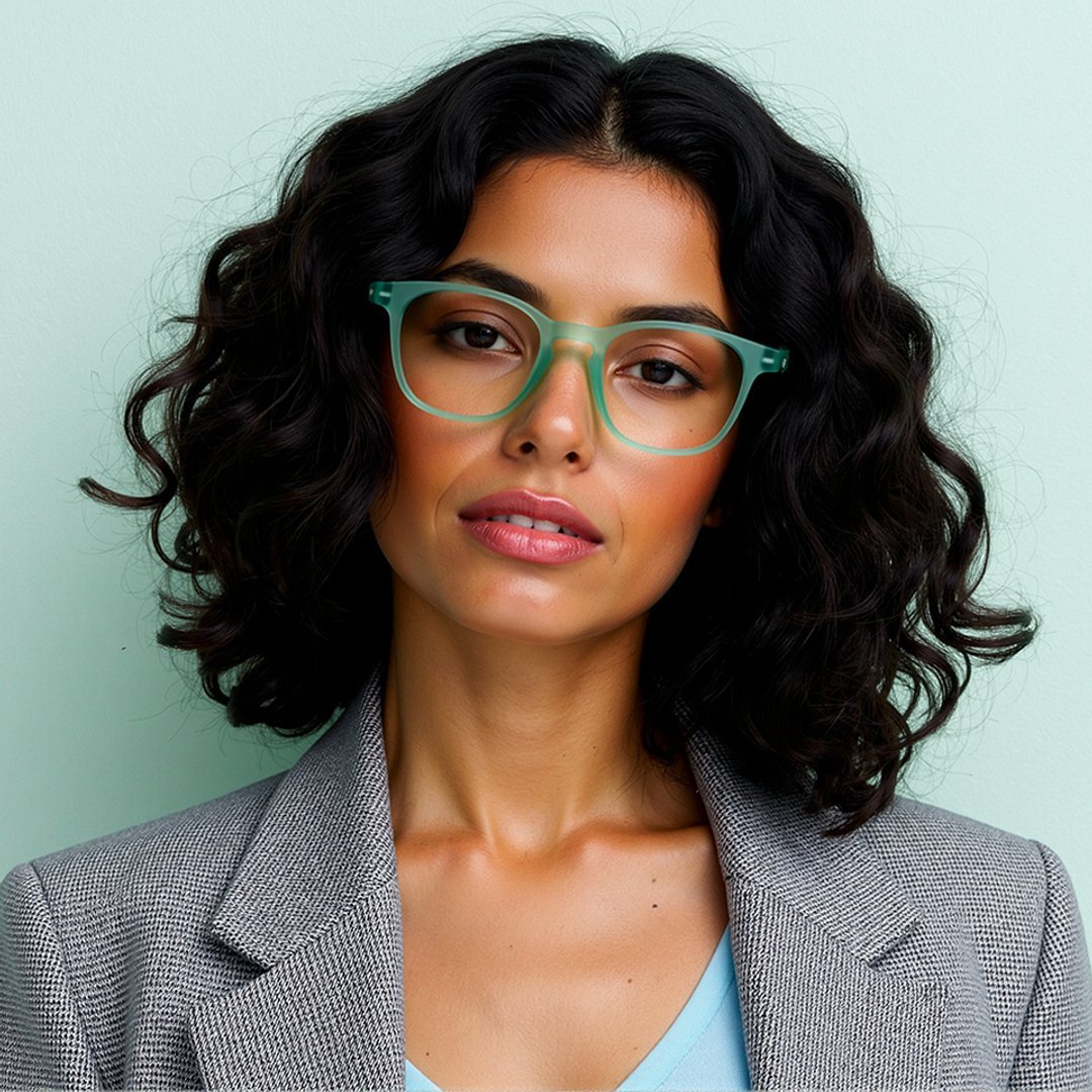 Lenskart Hustlr Screen Glasses Blue Block Zero Power Screen Glasses : Turquoise Full Rim Square Lenskart HUSTLR LB E14058-XW C53 left side