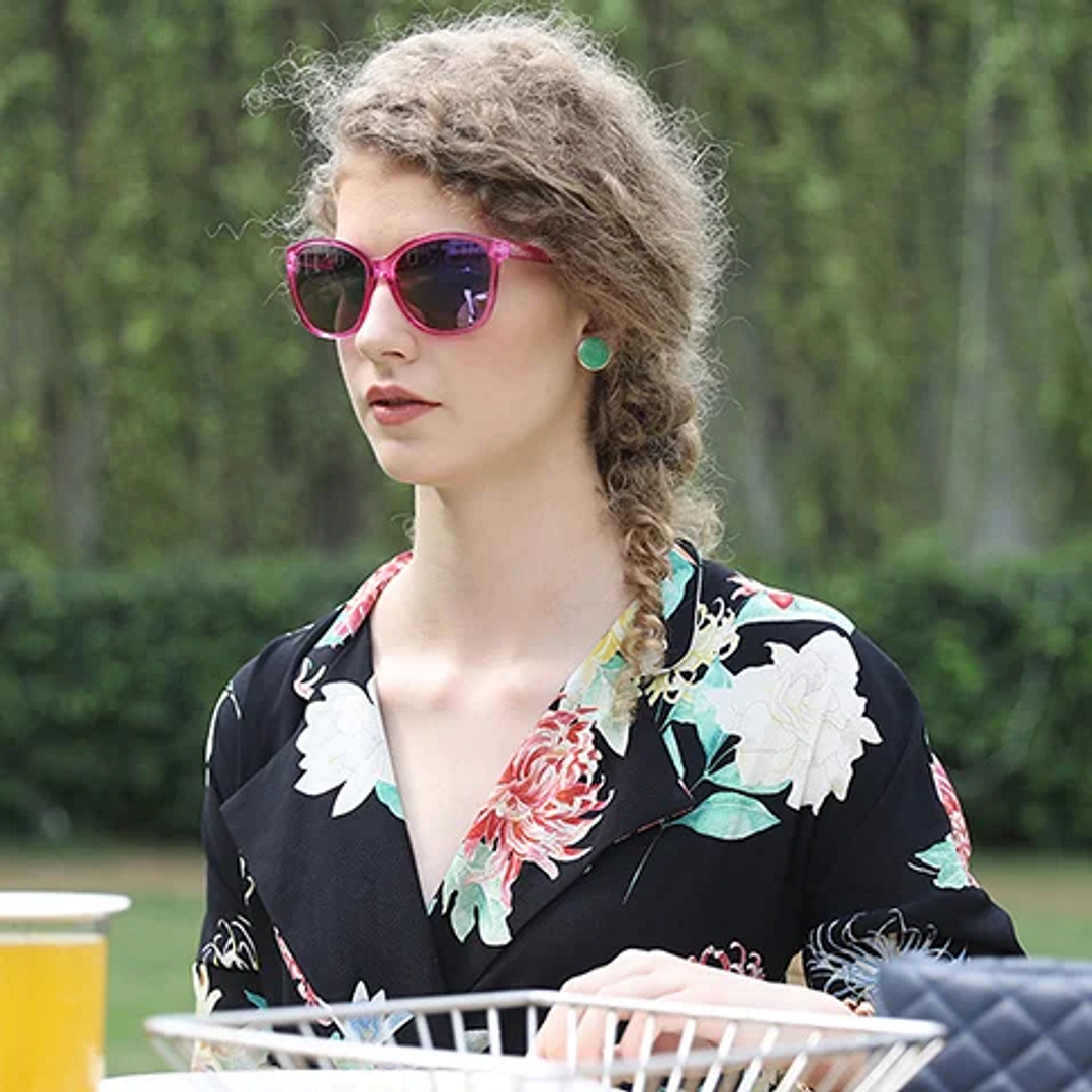 BRANDED Pink Transparent Full Rim Cat Eye left side