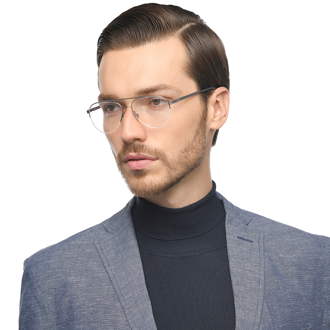 Fossil Mid Gunmetal Half Rim Aviator left side