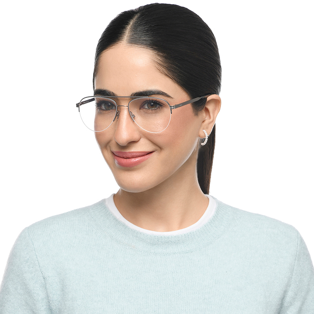 Fossil Mid Gunmetal Half Rim Aviator left side