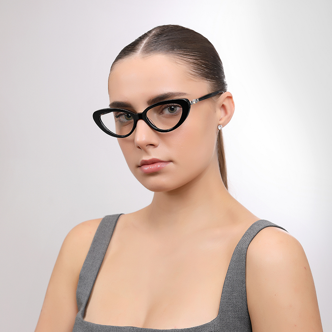 John Jacobs Black Full Rim Cat Eye left side