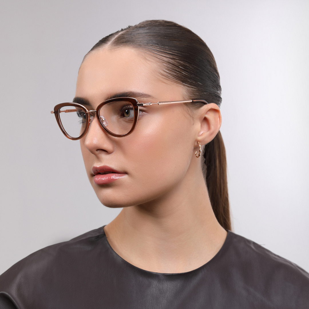 John Jacobs Online Brown Transparent Full Rim Cat Eye left side