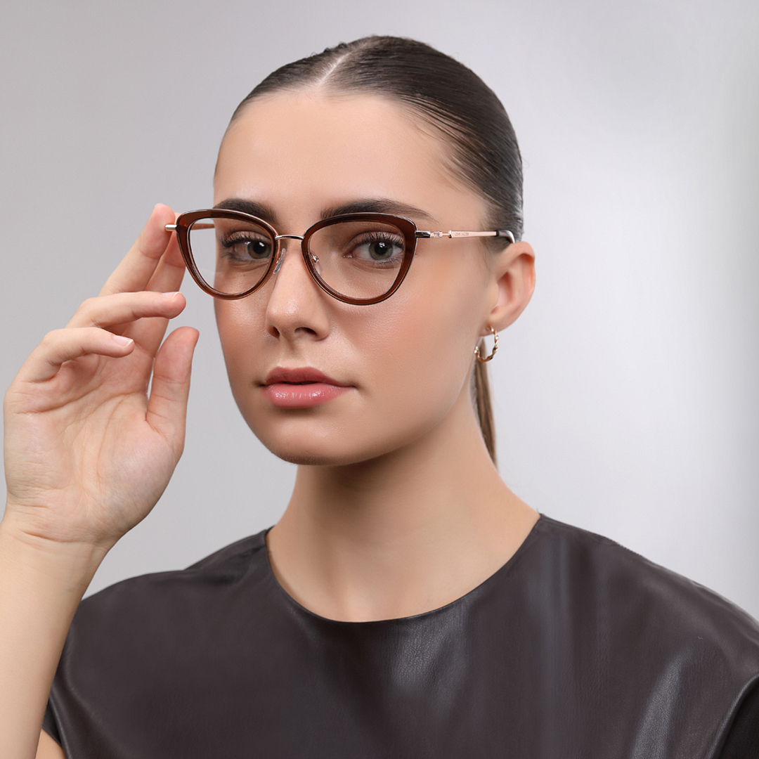 John Jacobs Online Brown Transparent Full Rim Cat Eye right side