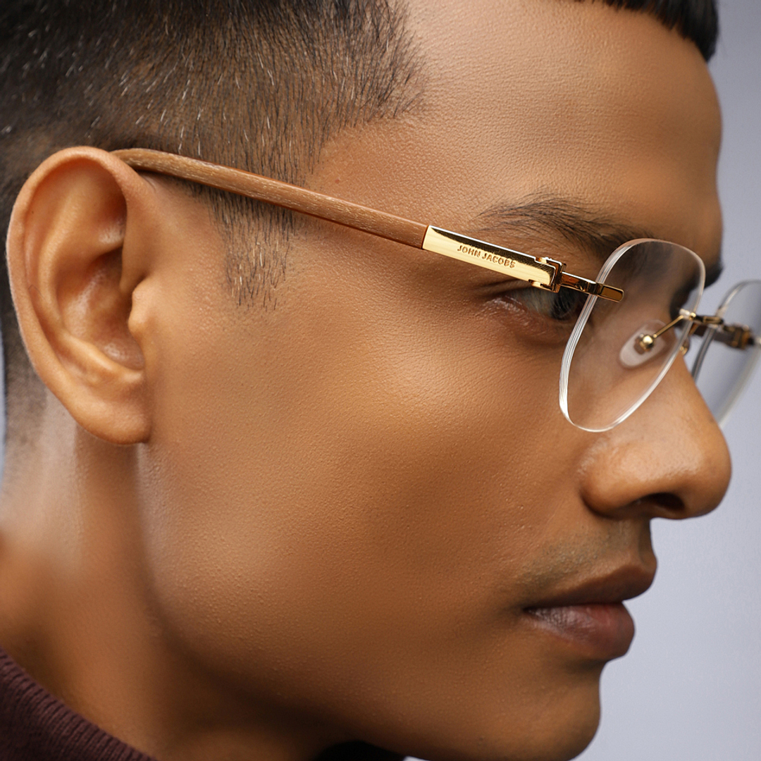 Gold Brown Rimless Hexagonal John Jacobs Supreme Steel JJ E16449