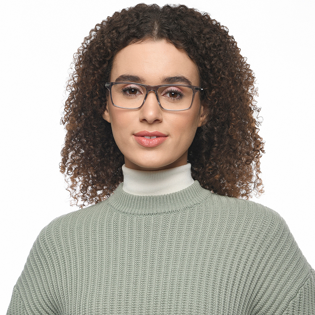 John Jacobs Gray Transparent Full Rim Rectangle left side