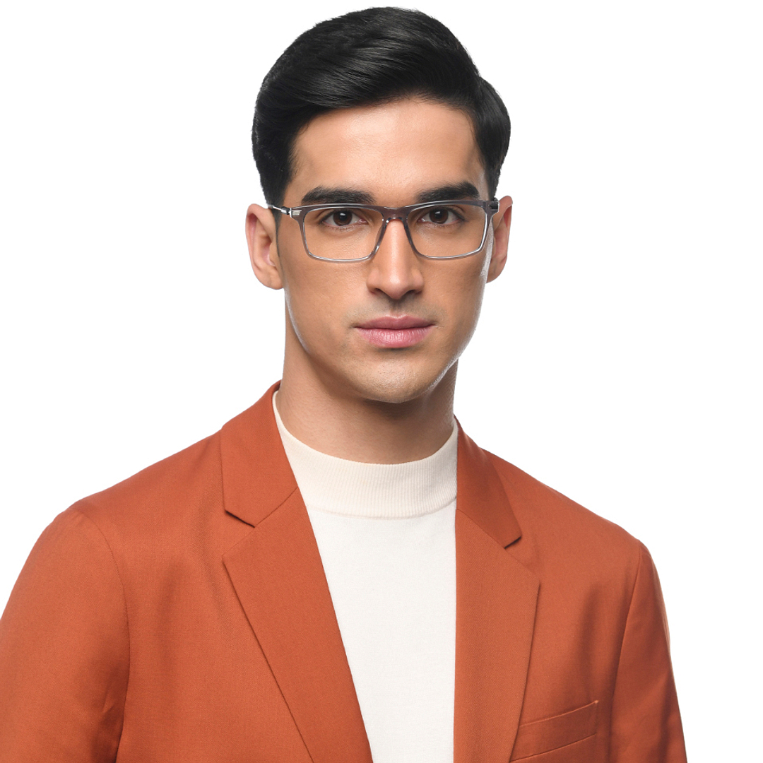 John Jacobs Gray Transparent Full Rim Rectangle left side