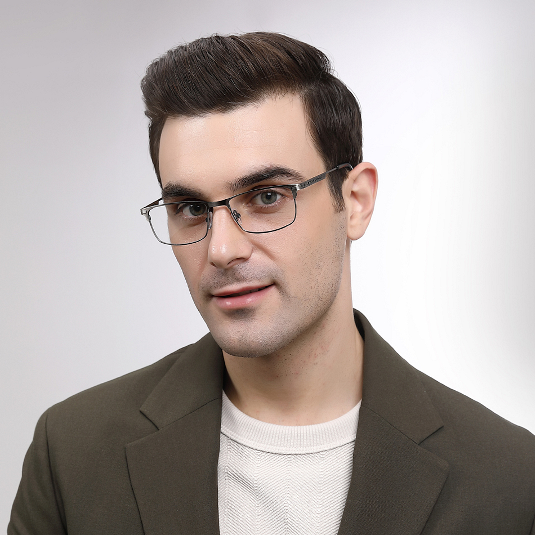 John Jacobs Gunmetal Full Rim Rectangle left side