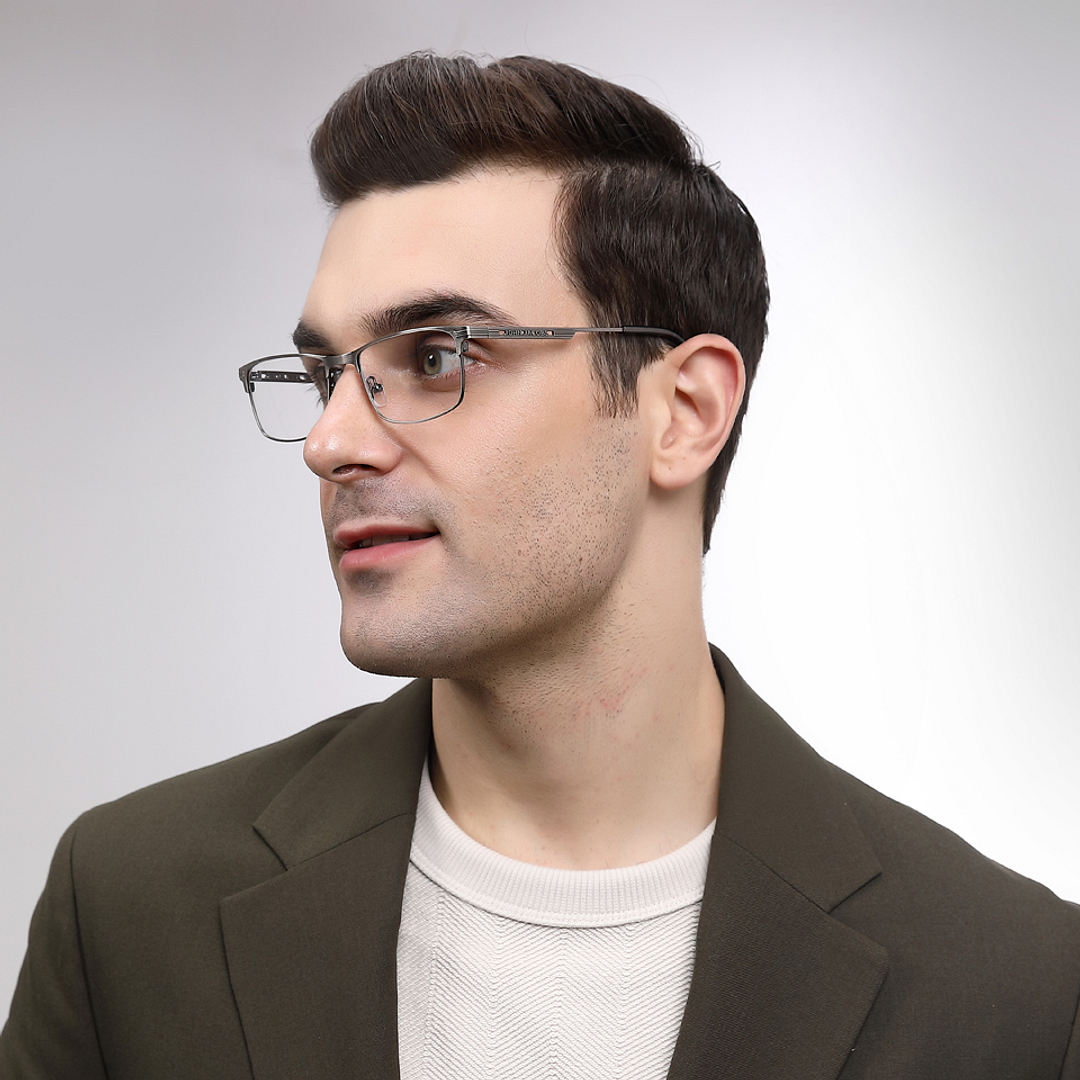 John Jacobs Gunmetal Full Rim Rectangle right side