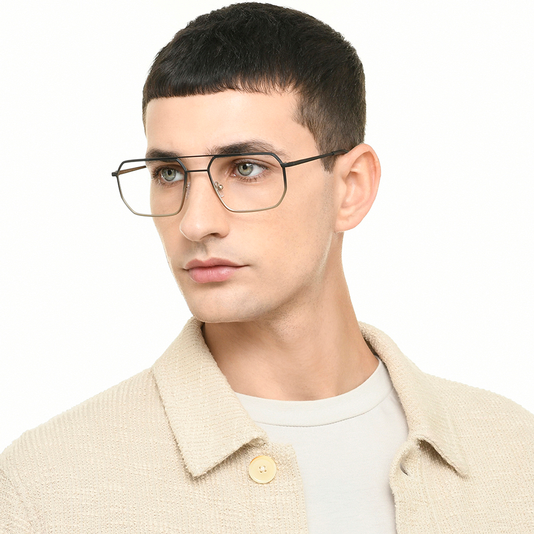 Buy Matte Black Gold Full Rim Hexagonal John Jacobs Supreme Steel