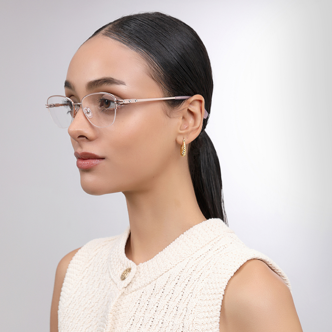 John Jacobs Rose Gold Half Rim Cat Eye left side