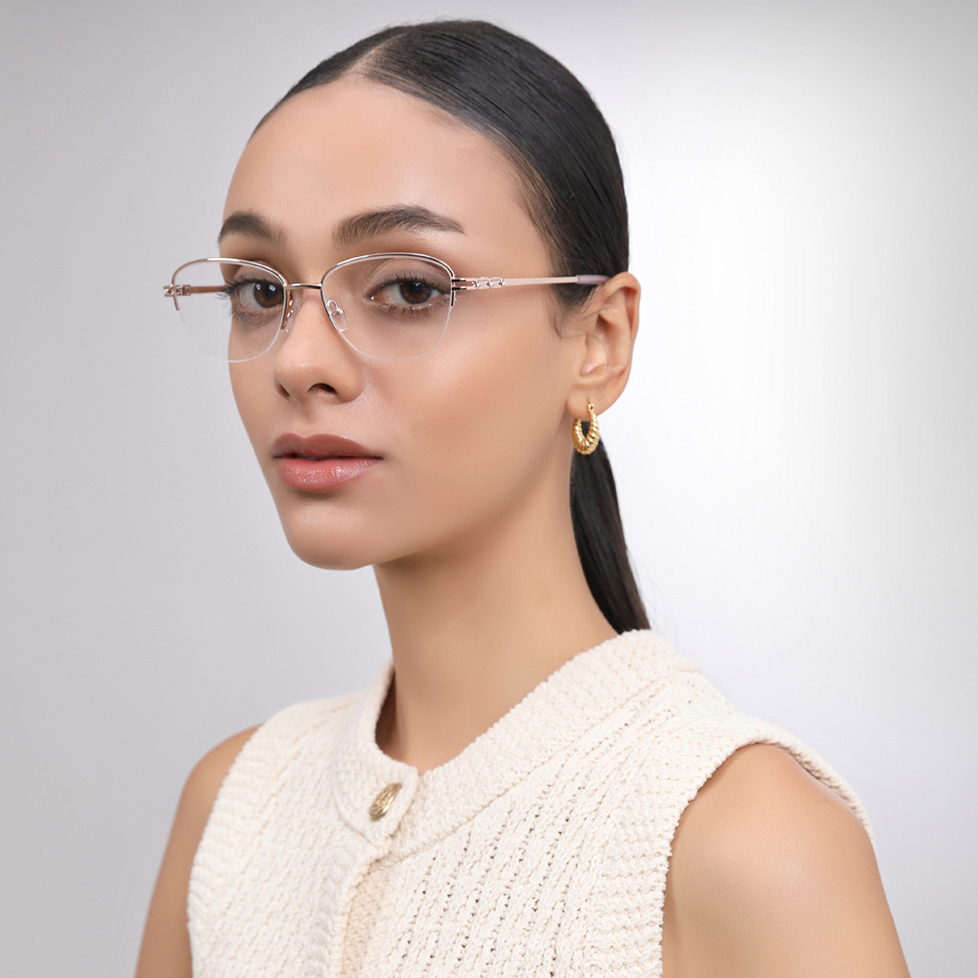 John Jacobs Rose Gold Half Rim Cat Eye right side