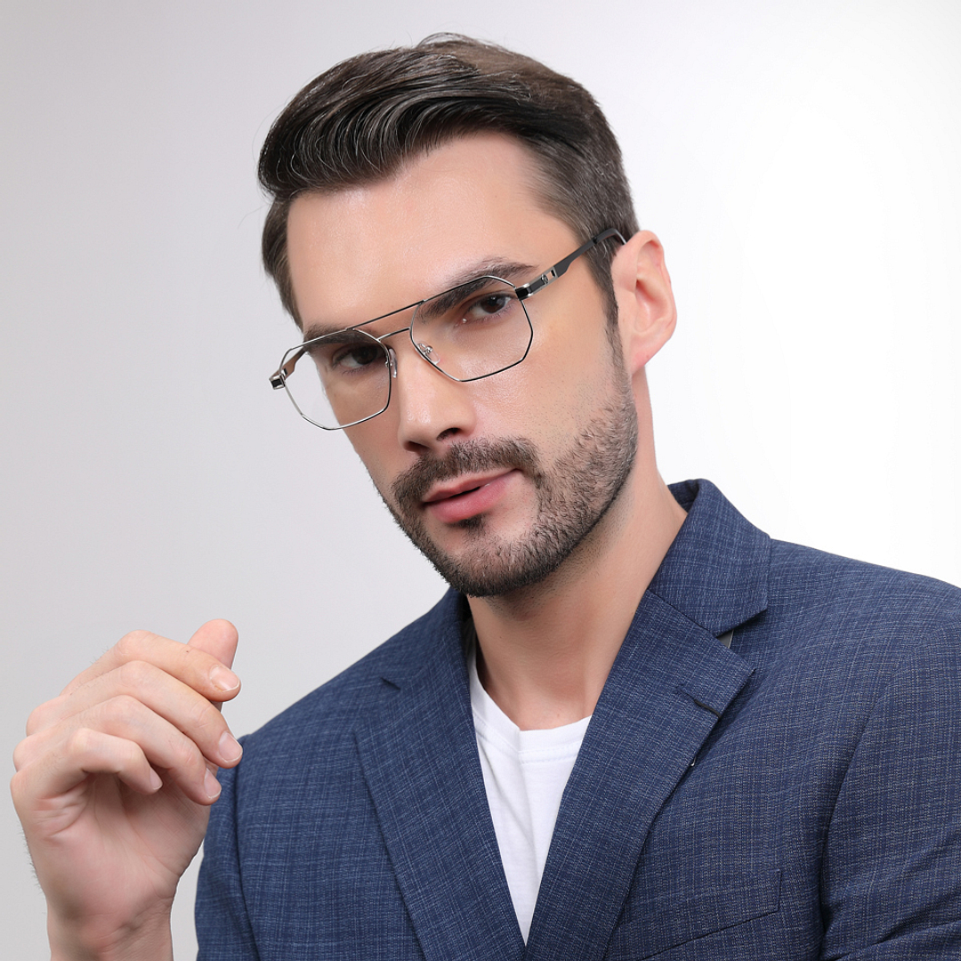 John Jacobs Silver Full Rim Geometric left side