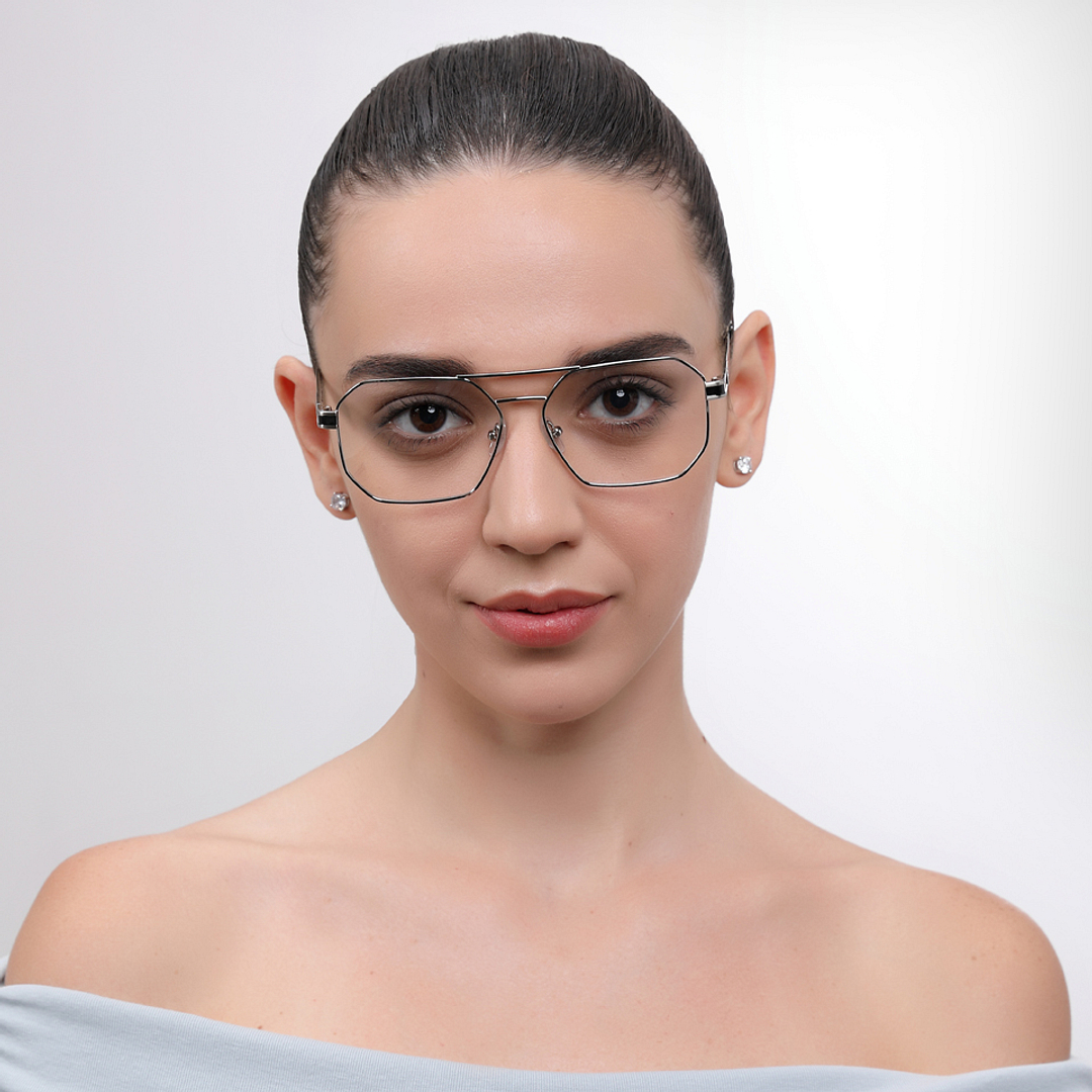 John Jacobs Silver Full Rim Geometric left side