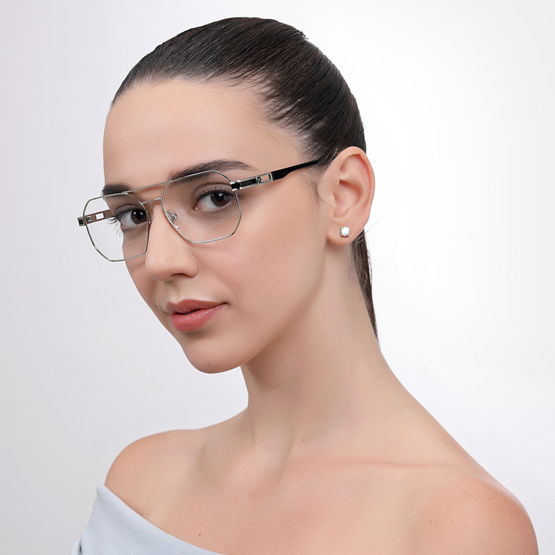 John Jacobs Silver Full Rim Geometric right side