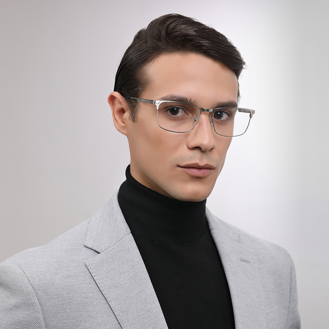 John Jacobs Silver Full Rim Rectangle left side