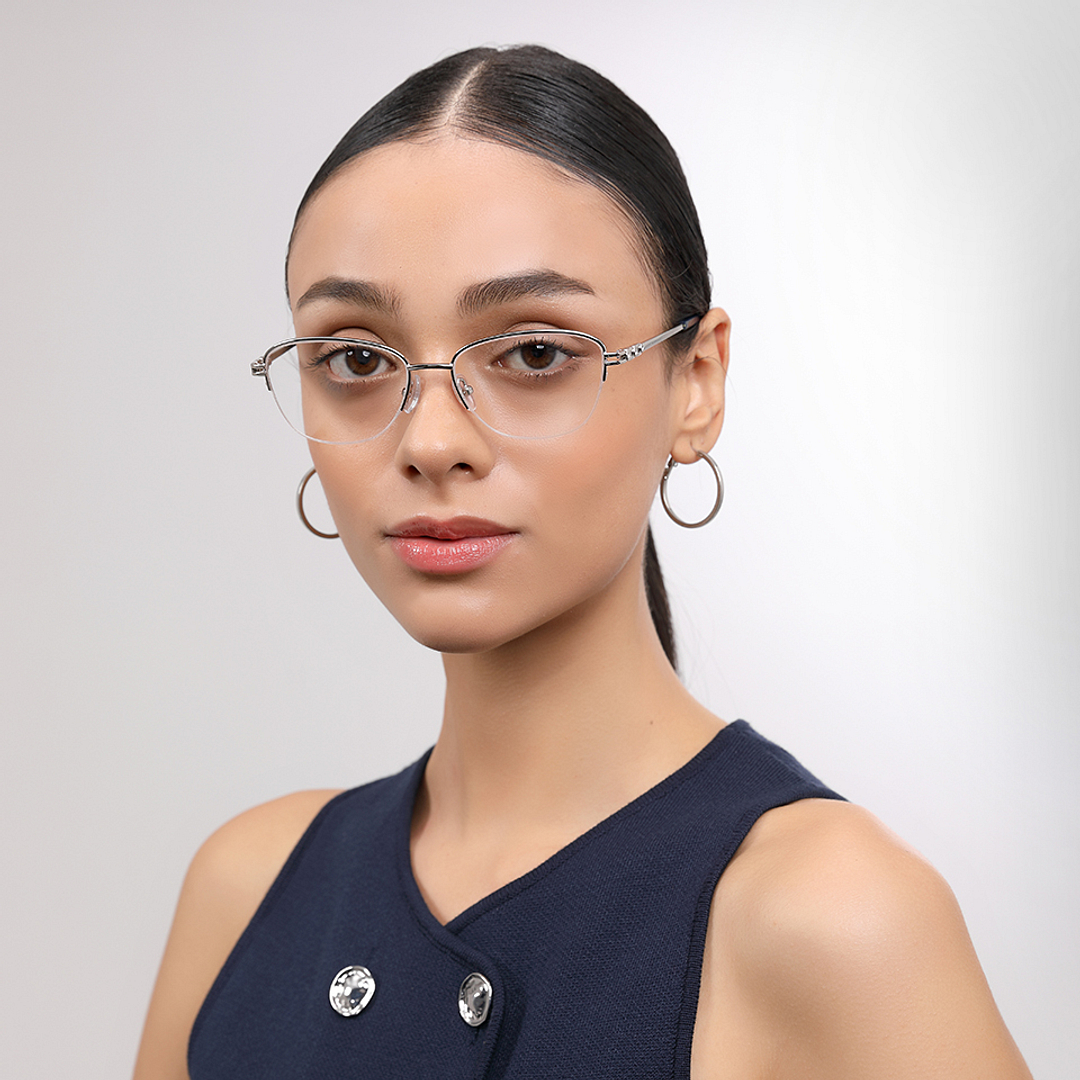 John Jacobs Silver Half Rim Cat Eye left side