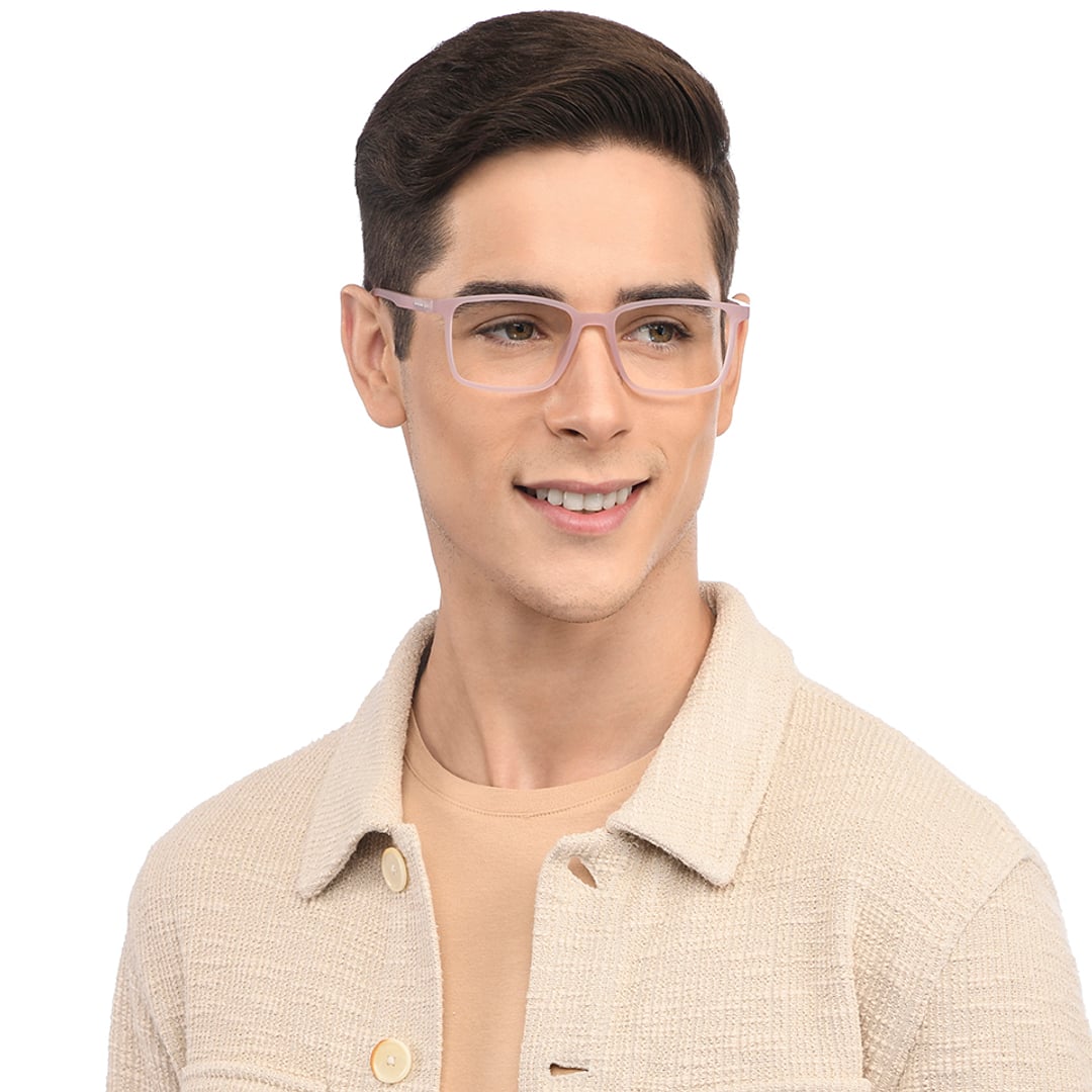 Lenskart BLU Screen Glasses Blue Block Zero Power Screen Glasses : Light Pink Full Rim Rectangle Lenskart Blu-C7 LB E13737 left side