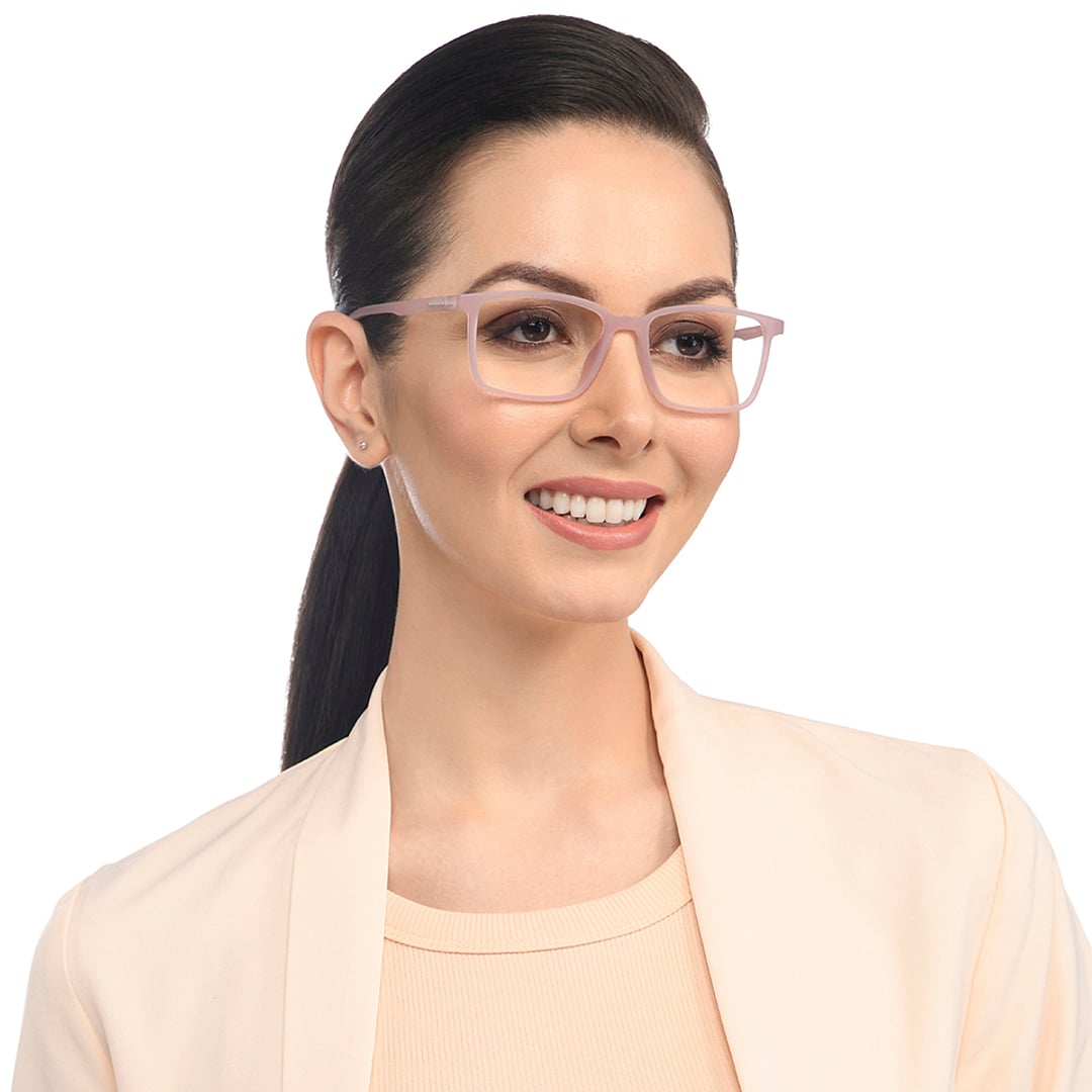 Lenskart BLU Screen Glasses Blue Block Zero Power Screen Glasses : Light Pink Full Rim Rectangle Lenskart Blu-C7 LB E13737 left side