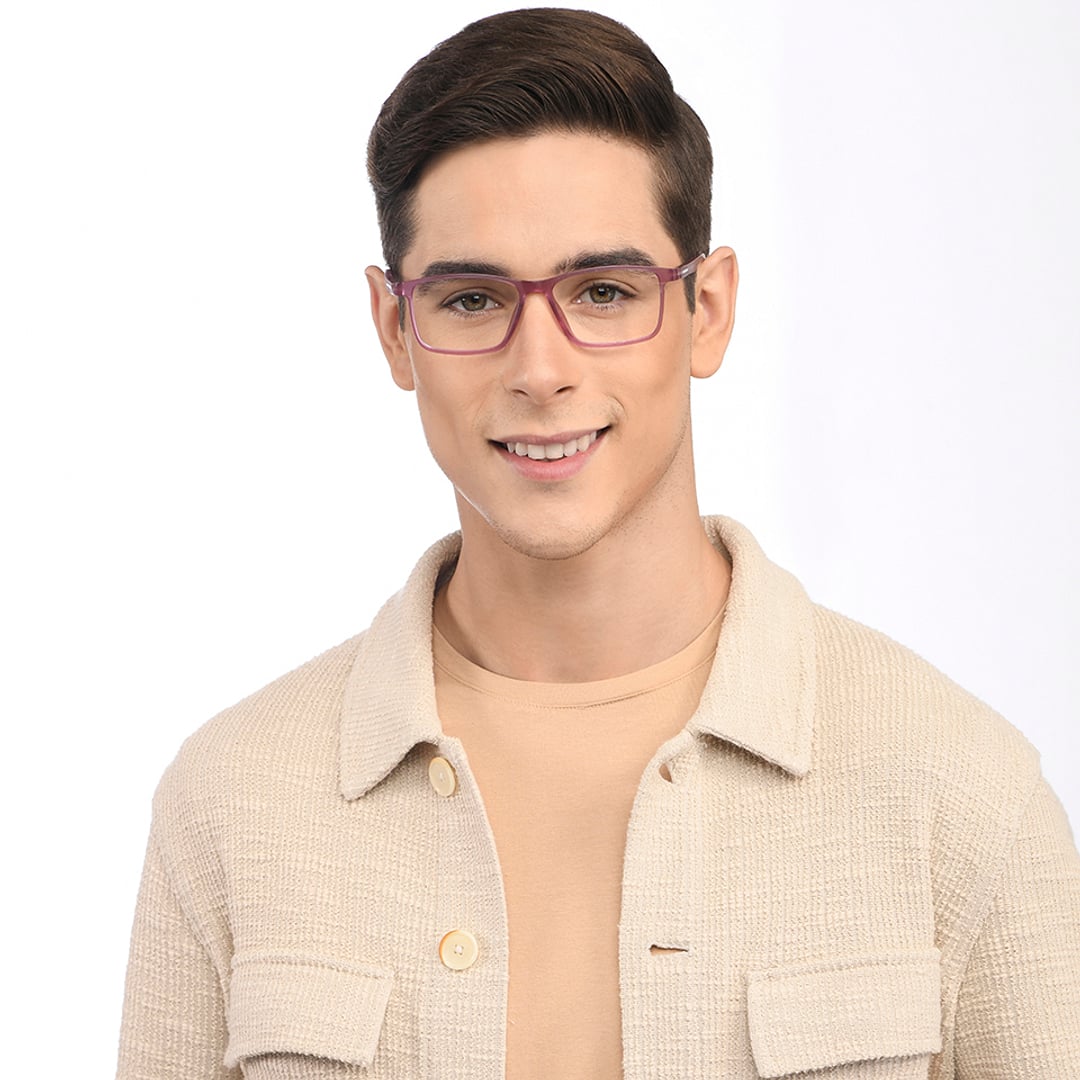 Lenskart BLU Screen Glasses Blue Block Zero Power Screen Glasses : Purple Full Rim Rectangle Lenskart Blu-C8 LB E13738 left side