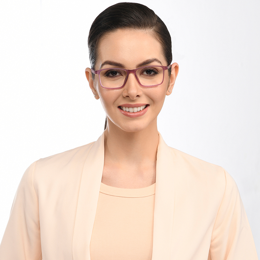 Lenskart BLU Screen Glasses Blue Block Zero Power Screen Glasses : Purple Full Rim Rectangle Lenskart Blu-C8 LB E13738 left side