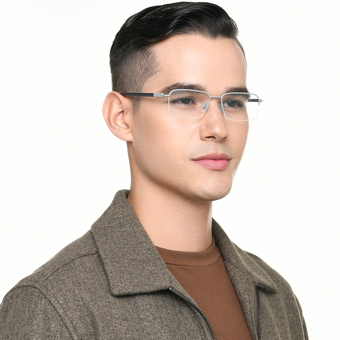 Lenskart Air Light Gray Half Rim Rectangle left side