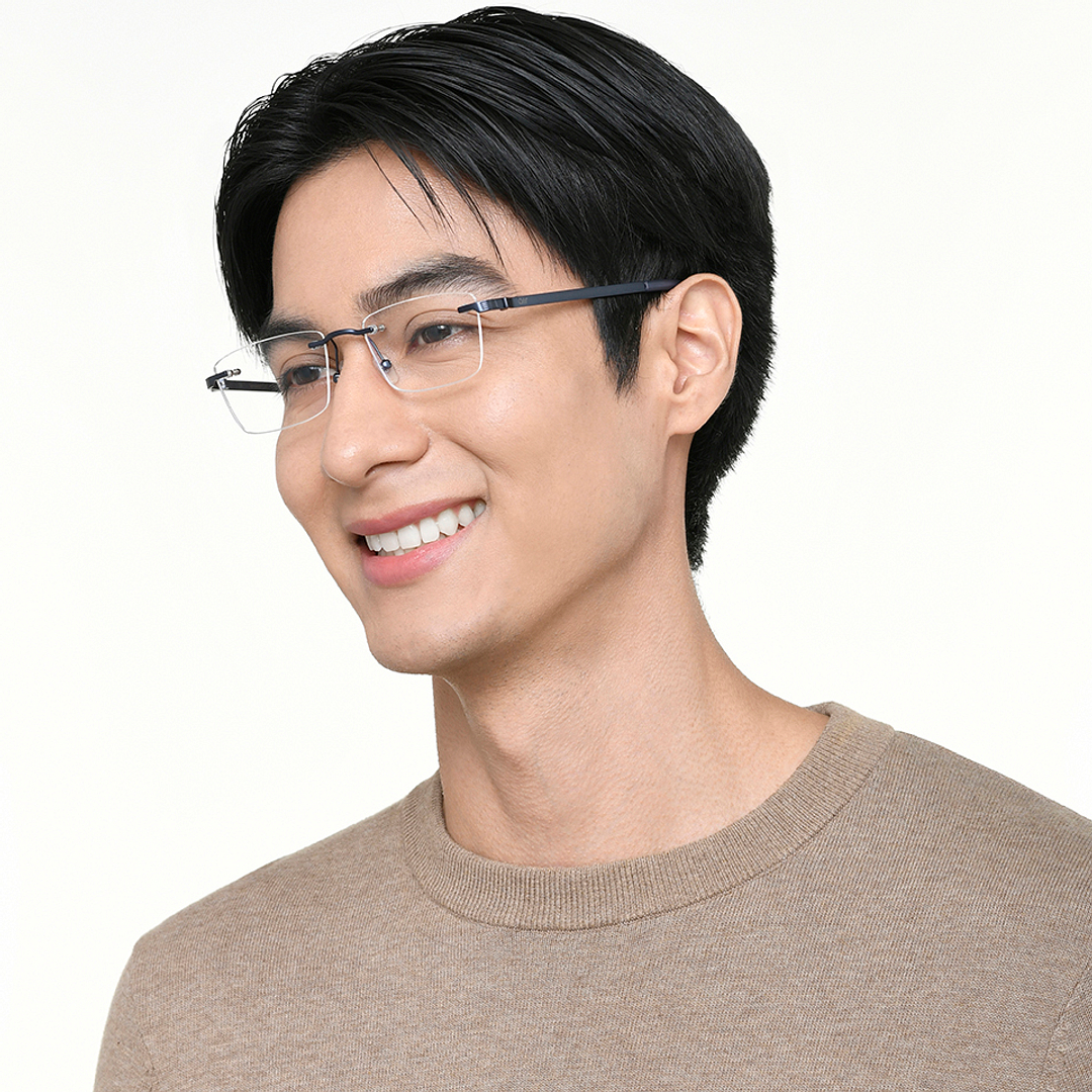 Lenskart Air Online Sky Blue Rimless Rectangle left side